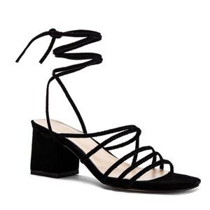 LIKE NEW! Raye Lunar black suede wrap block heel sandals 6.5 revolve